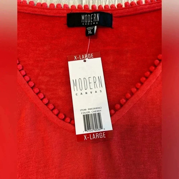 Modern Canvas Women's Red Short Sleeve Solid V Neck Pullover Shirt Top Sz XL NWT - Picture 6 of 9
